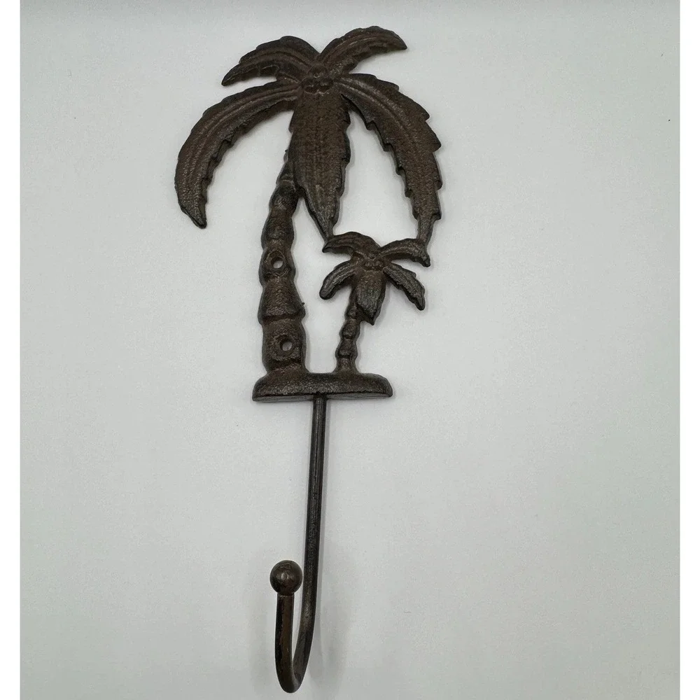 Vintage Palm Tree Key Robe Wall Hook Tropical‎ Beach House Cast Iron Metal